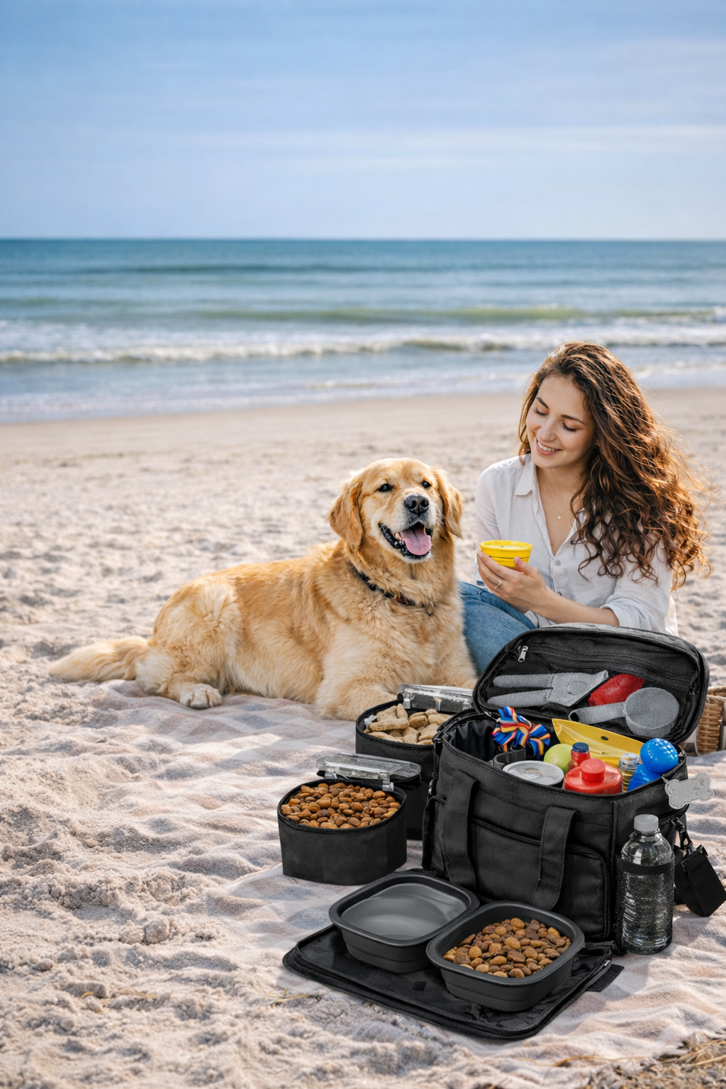 Bolso de Viaje para Mascotas con Comida y Platos – Ideal Paseos y Viajes